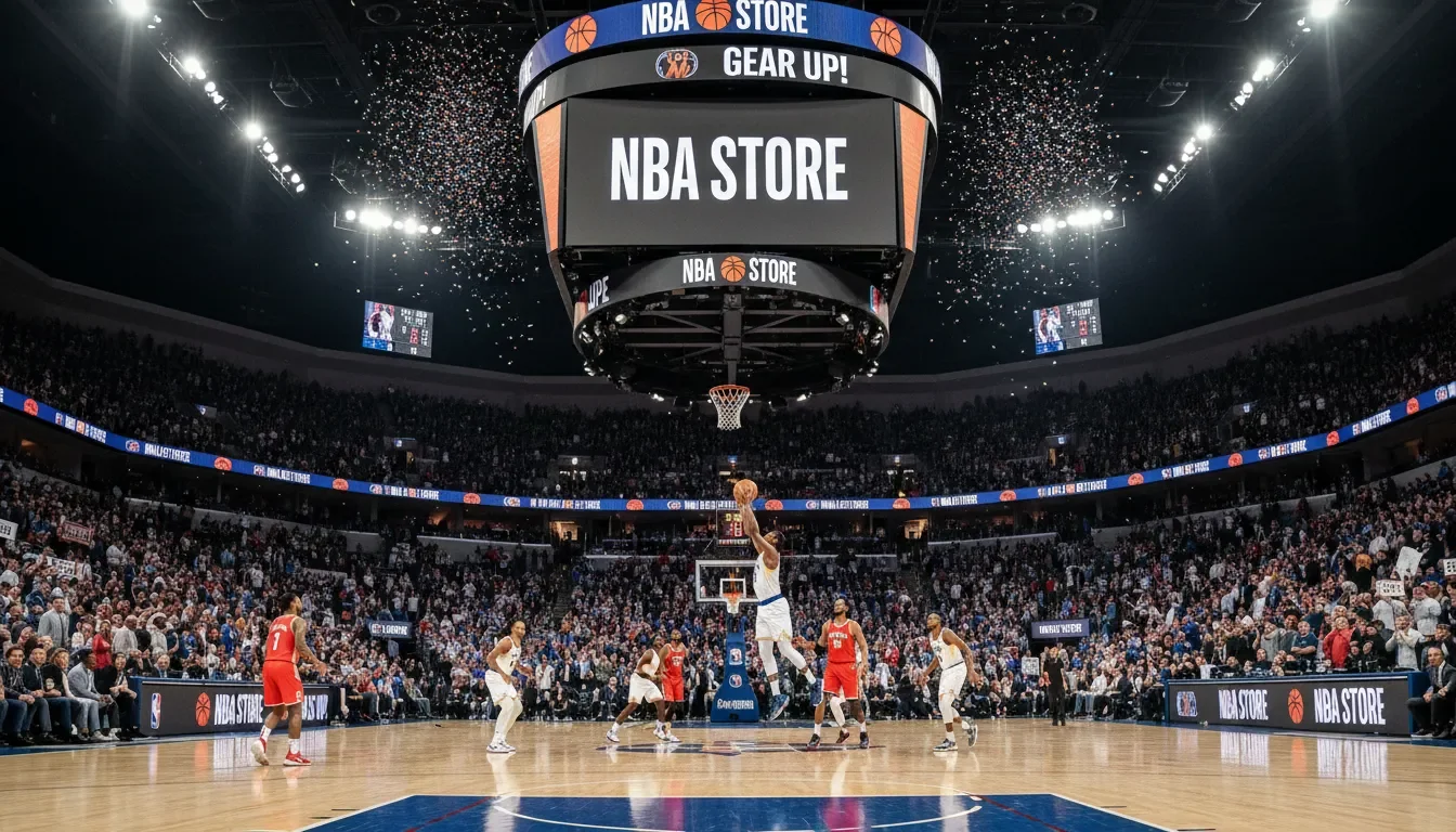 NBA arena with basketball action